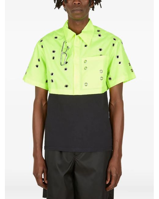 STUDIO ALCH Green Eyelet-Embellished Poplin Shirt for men