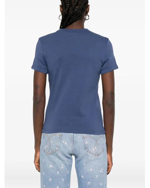 Maison Labiche Blue Embroidered-Detail Cotton T-Shirt