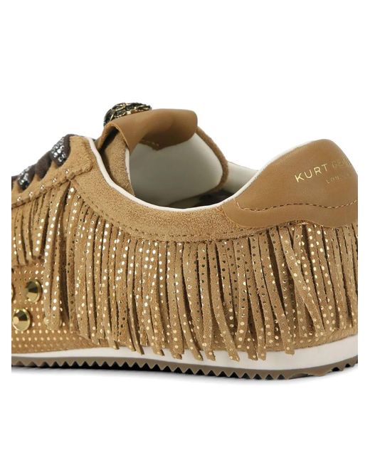 Kurt Geiger Brown Islington Fringe Crystal-Detail Sneakers