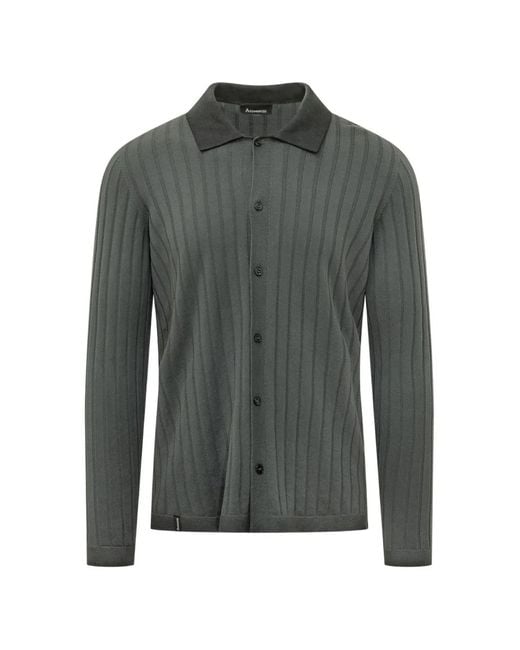 AROVESCIO Gray Ribbed-Knit Long-Sleeve Shirt for men