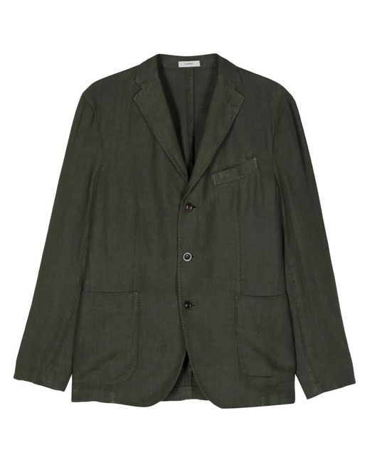 Boglioli Green Linen Single-Breasted Blazer for men