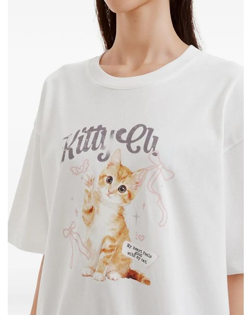 B+ AB White Graphic-Print Drop-Shoulder T-Shirt