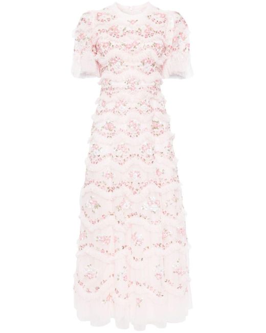 Needle & Thread Pink Daisy Wave Floral-sequin Gown