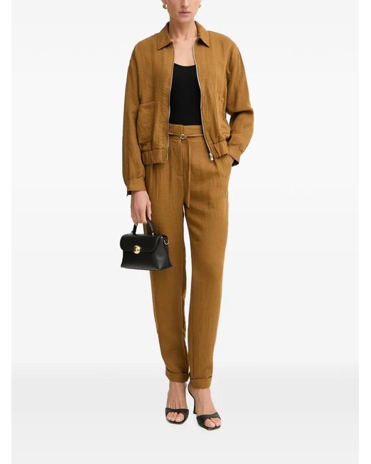 Morgan Brown Zip-Up Elasticated-Hem Bomber Jacket