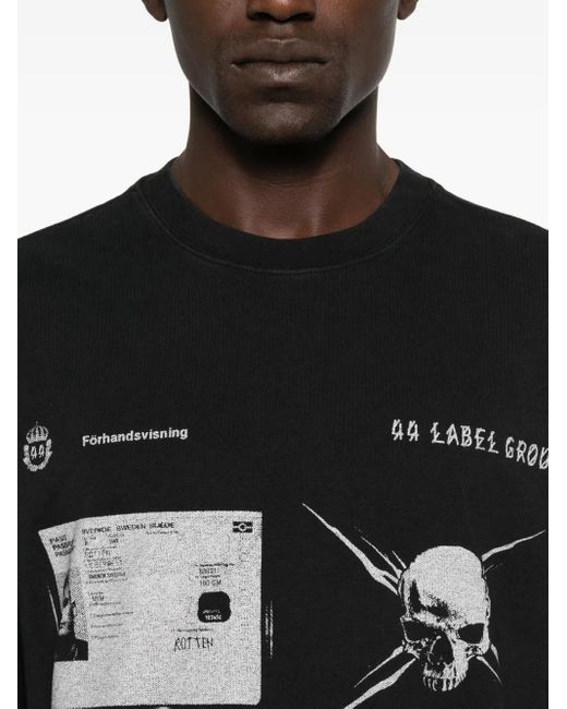 44 Label Group Black Graphic-Print T-Shirt for men