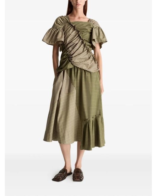 Lee Mathews Green Checked-Pattern Midi Skirt