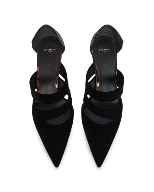 Balmain White Velvet And Printed Patent Leather Courts