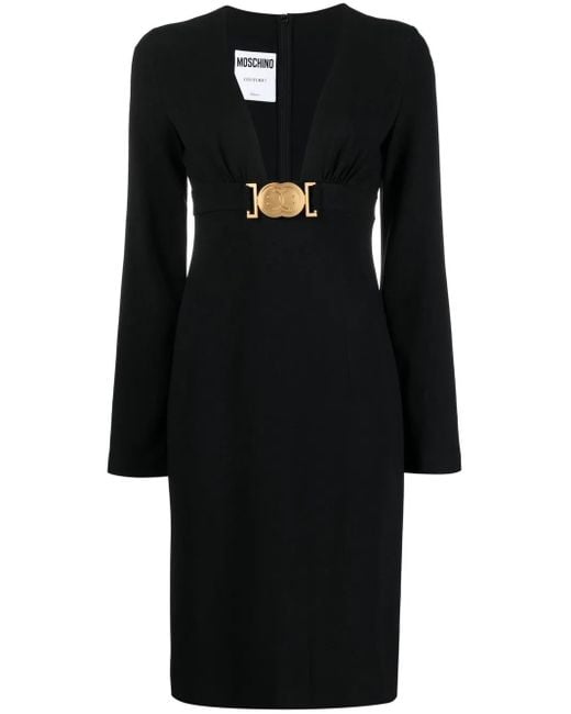 Moschino Black Logo-Plaque Long-Sleeved Dress
