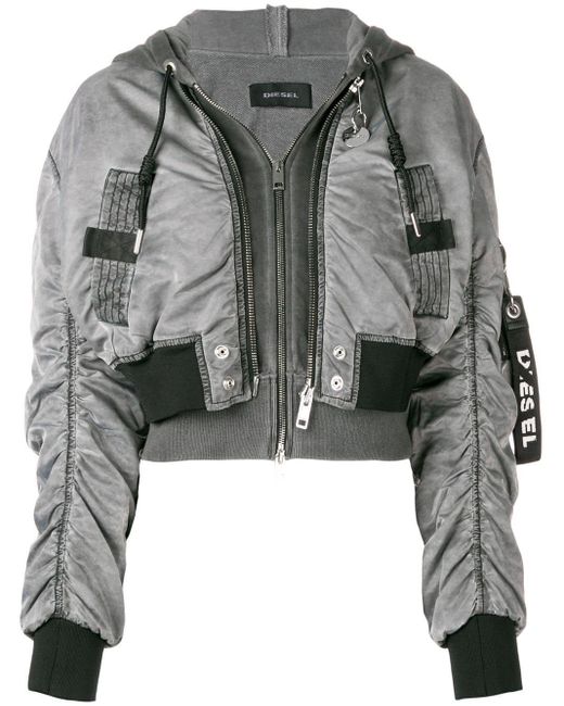 Cropped bomber jacket DIESEL en coloris Gray