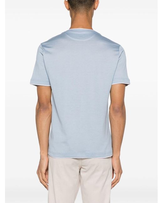 Eleventy Blue Contrasting-trim Cotton T-shirt for men