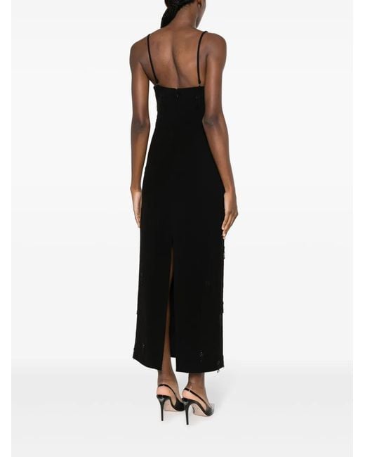 P.A.R.O.S.H. Black Embroidered Crepe Midi Dress