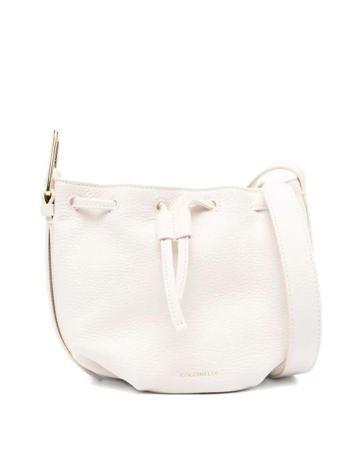 Coccinelle White Malory Drawstring Leather Bucket Bag