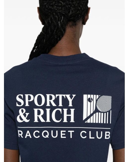 Sporty & Rich Blue Promo Logo-Print Short-Sleeve T-Shirt