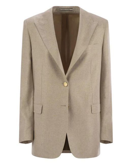Chaqueta De Traje De Seda Con Dos Botones Tagliatore de color Natural