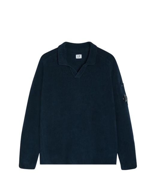 C P Company Blue V-Neck Pocket Sweater for men