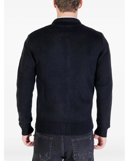 Gianni Lupo Blue Button-Up High-Neck Sweater for men