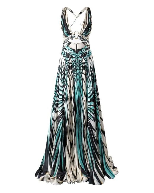 Roberto Cavalli Green Printed Maxi Dress