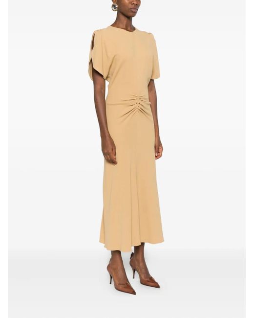 Victoria Beckham Natural Flutter-Sleeve Draped Dress