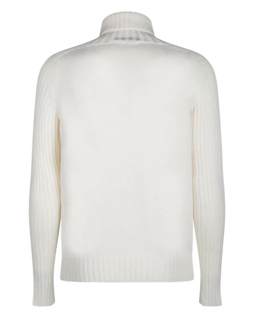 Gran Sasso White Ribbed Turtleneck Sweater for men