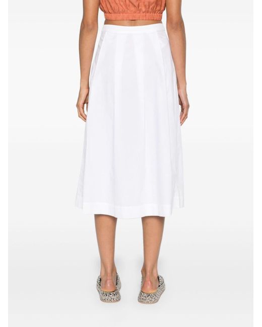Pinko White A-line Poplin Midi Skirt