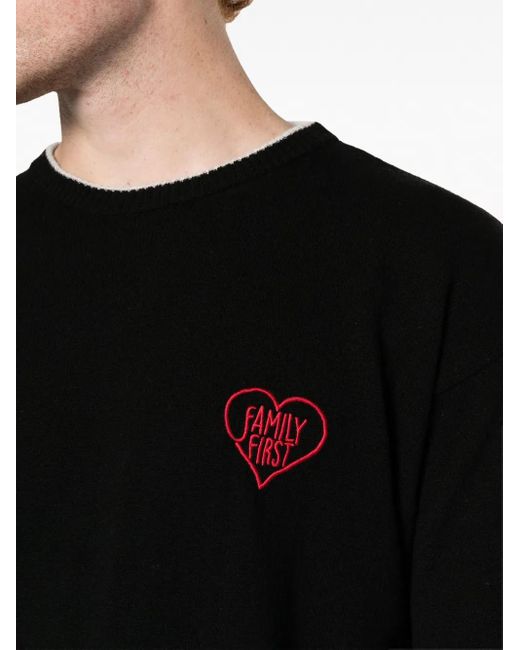 FAMILY FIRST Black Embroidered-Logo Crew-Neck Jumper for men