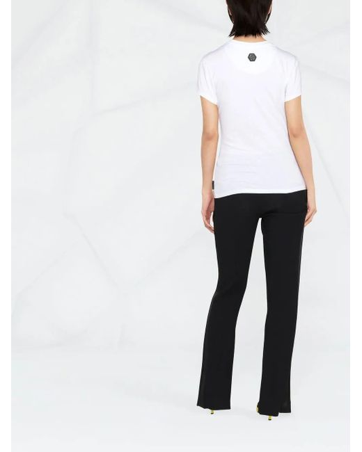 Philipp Plein White Sexy Pure Rhinestone-Embellished T-Shirt