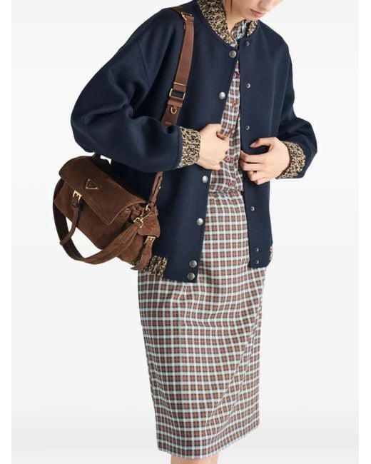 Prada Blue Check-Print Sheath Skirt