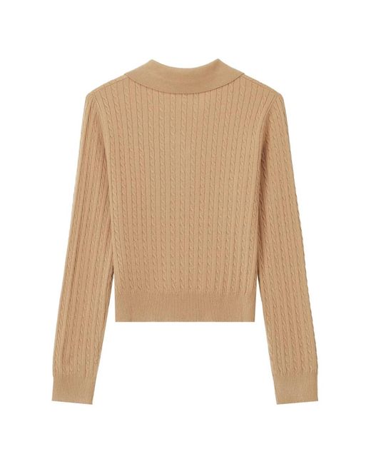 Chocoolate Natural Cable-Knit Heart-Patch Sweater
