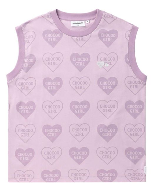 Chocoolate Pink Heart-print Cotton Tank Top