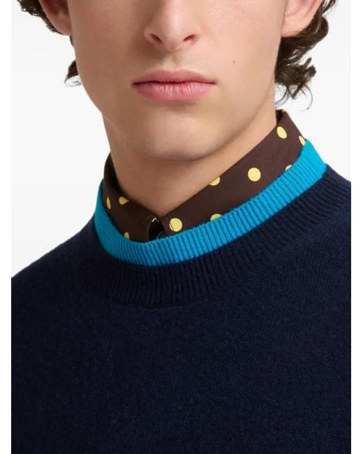 Marni Blue Deep Cashmere Jumper With Layered Effect for men