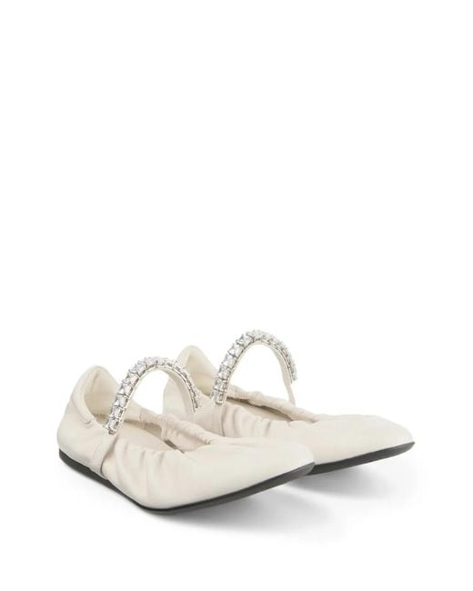 Jimmy Choo White Jade Ballerina Latte Soft Nappa-Leather Ballerina Flats With Crystal Strap
