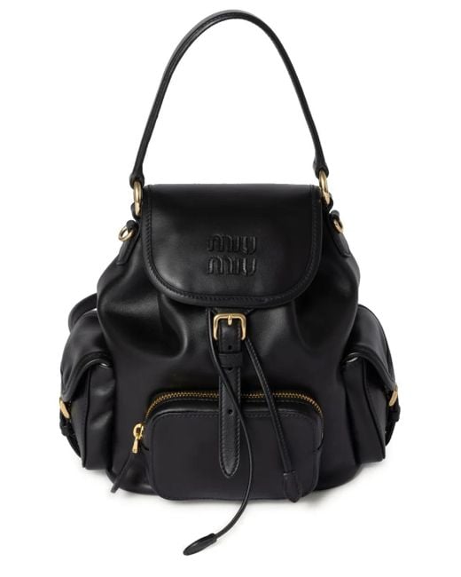 Miu Miu Black Multi-Pocket Leather Backpack