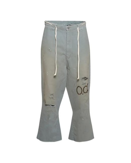 RRR123 Gray Raw He Distressed Studded Trousers for men