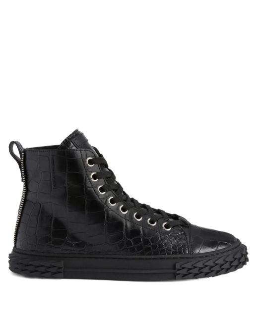 Giuseppe Zanotti Black Blabber Crocodile-Effect Lace-Up Sneakers for men