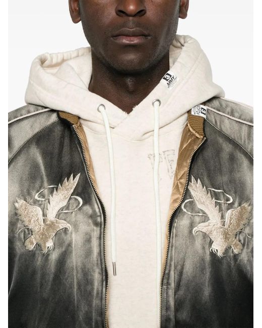 Maison Mihara Yasuhiro Black Embroidered Satin Bomber Jacket for men