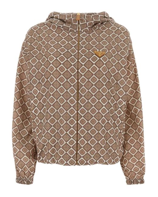 Prada Brown Kapuzenjacke mit geometrischem Print