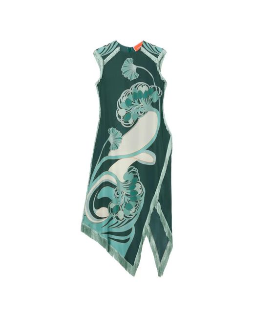 LaDoubleJ Green Fringed Floral Dress