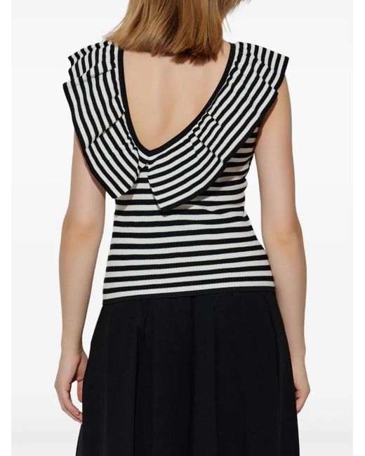 Max Mara Black Vieste Striped Ruffled Top