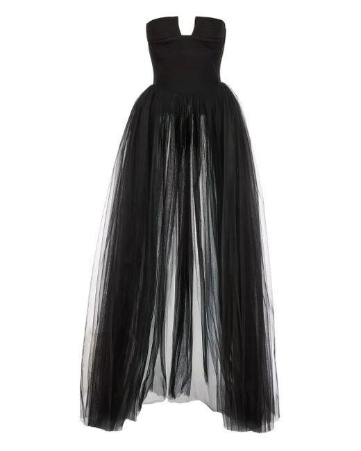 V:PM ATELIER Black Lisa Strapless Tulle-Panel Top