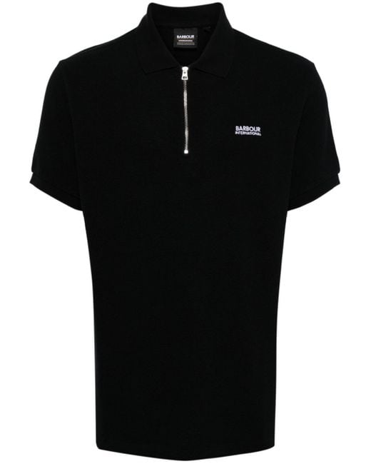 Barbour Black Albury Zip-neck Cotton Polo Shirt for men