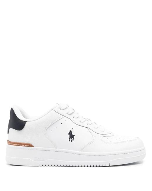 Polo Ralph Lauren White Masters Court Logo-Embroidered Leather Sneakers for men