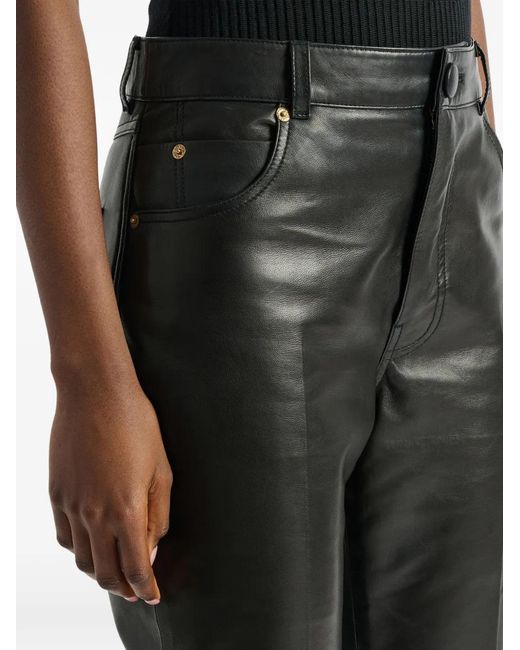 Balmain Black Leather High-Waisted Trousers