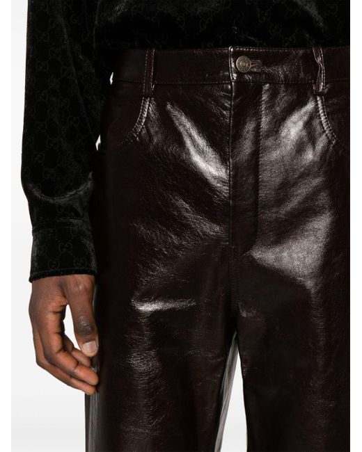 Gucci Black Leather High-shine Trousers for men