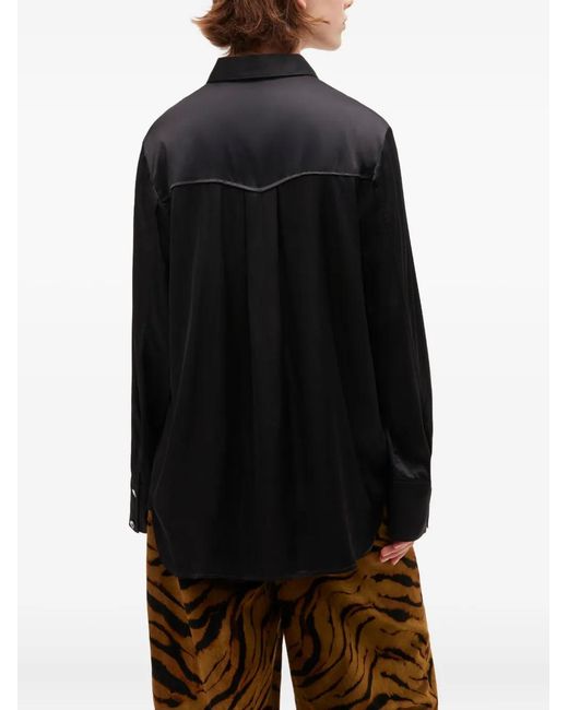 Ganni Black Cape-Detail Satin Shirt