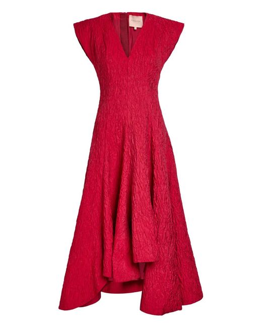 Roksanda Red Sapha Asymmetric Cloqué Midi Dress