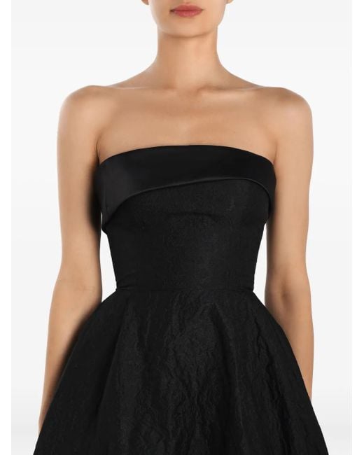 POST MERIDIEM Black Jacquard Satin-Panel Midi Dress