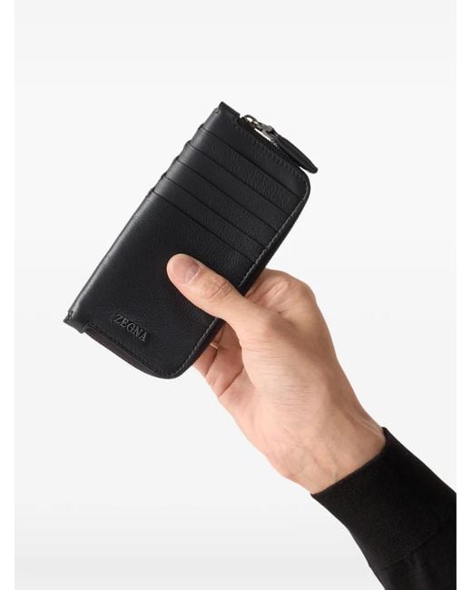 Zegna Gray Leather Card Case for men