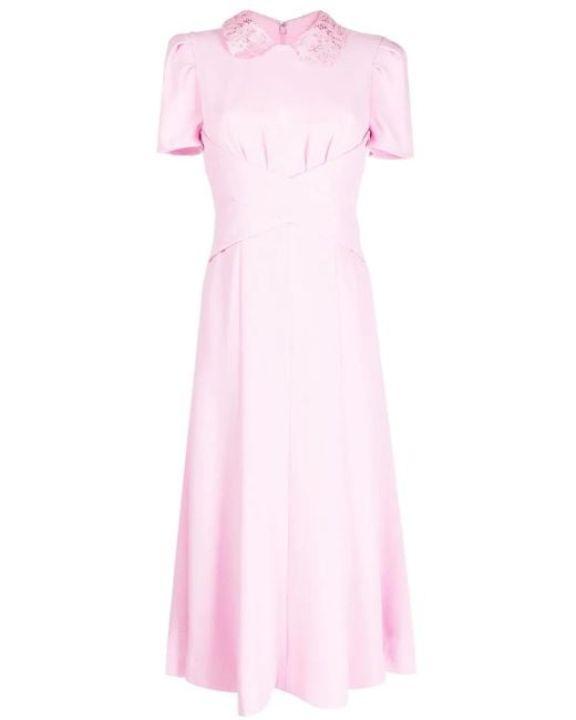 Vestido midi con cuello de encaje Self-Portrait de color Pink
