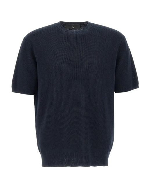 FILIPPO DE LAURENTIIS Blue Crew-Neck Ribbed T-Shirt for men