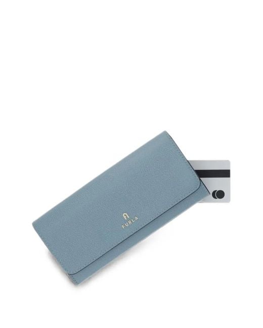 Furla Blue Logo-Plaque Grained Leather Wallet